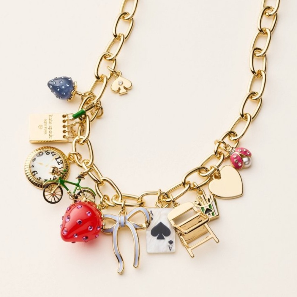 Limited edition Kate Spade Chunky Gold Charm Necklace with Multicolor Accents